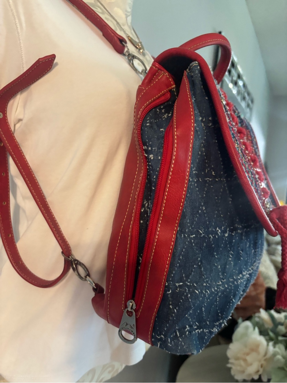 Montana West 4th of July Colors Navy Embroidered Backpack with Red Trim - Picture 4 of 6